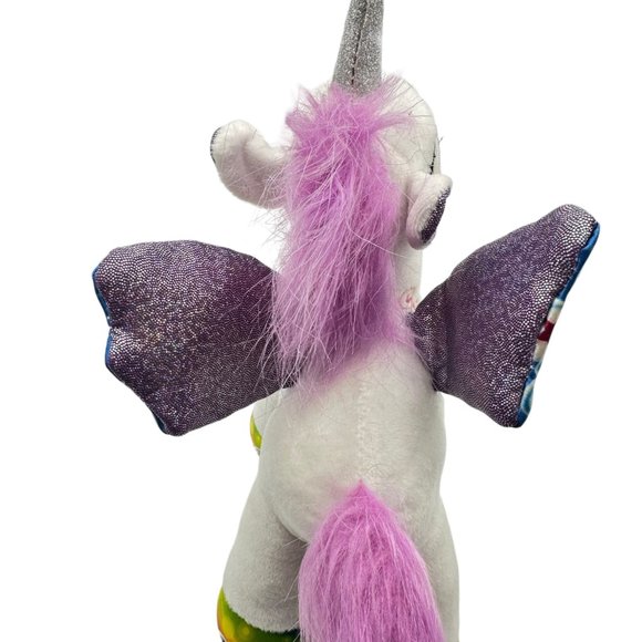 White Unicorn with Rainbow Metallic Wings Soft Stuffed Plush Animal Toy - Picture 7 of 7